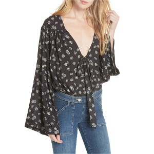 Free People Womens Forties Feel Floral Bodysuit Jumpsuit, Black, X-Small - 1 of 1
