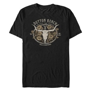 Men's Yellowstone Cow Skull and Flowers Protect The Family T-Shirt - 1 of 4