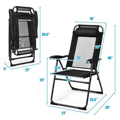 Black Adjustable Reclining Folding Patio Chairs with Headrests, Set of 4