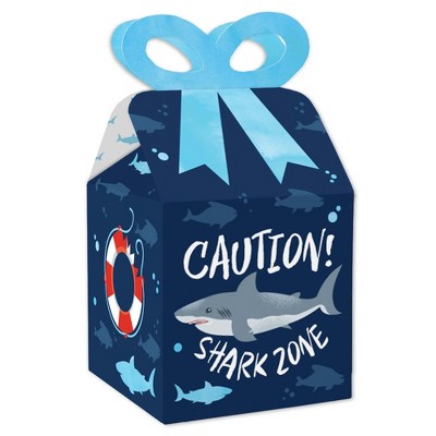 Big Dot of Happiness Shark Zone - Square Favor Gift Boxes - Jawsome Shark Party or Birthday Party Bow Boxes - Set of 12