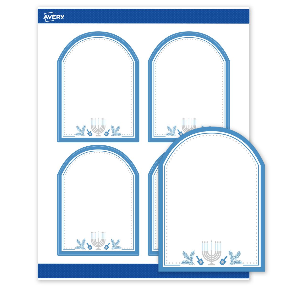 Avery® Labels, 4.75" x 3.5", Matte, Silver Menorah Frame, 80