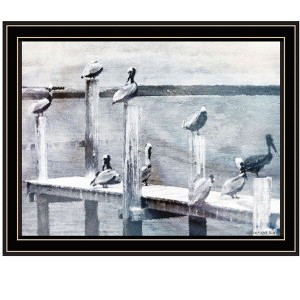 HomeRoots Birds on the Pier Black Framed Print Wall Art - 1 of 4