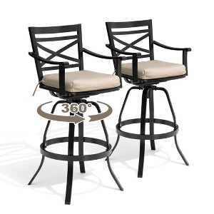 Pellebant Outdoor Patio Aluminum Swivel Barstools with Sunbrella Cushion, Back and Arms - 1 of 4
