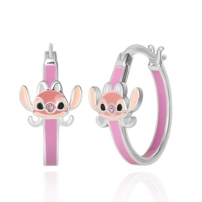 Disney Lilo and Stitch Silver Plated Angel Enamel Hoop Earrings