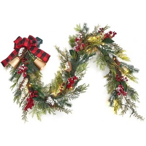 6FT Christmas Garland with LED Lights Battery Operated, Christmas Decorations 20 Lights 8-Function - 1 of 4