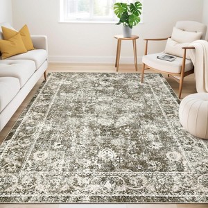 Boho Floral Area Rug, Non-Slip, Washable, Stain-Resistant Low Pile for Living Room/Bedroom/Kitchen - 1 of 4