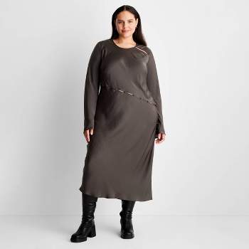 Women's Long Sleeve Asymmetrical Cut-Out Button Detail Midi Dress - Future Collective™ with Reese Blutstein Dark Gray