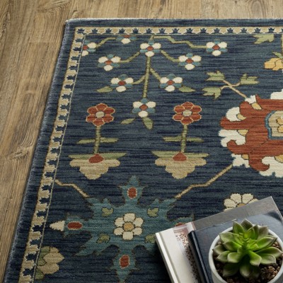 Francesca Blue and Multi Synthetic Oriental Runner Rug 2.3x7.6