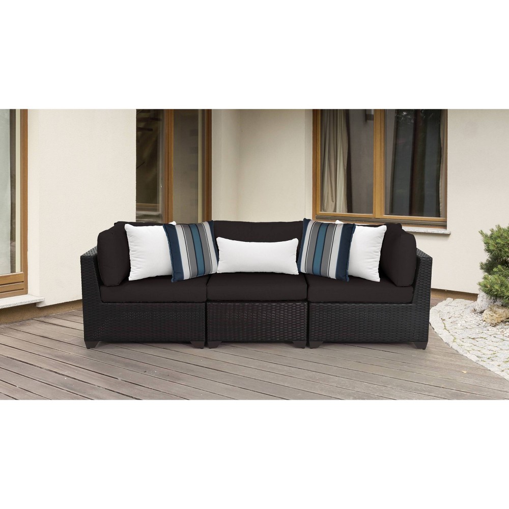 Belle 3pc Outdoor Wicker Sectional Sofa with Cushions - Black - TK Classics