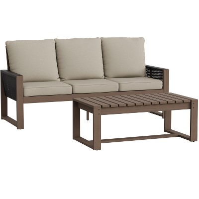 EAGLE PEAK 2 Pieces Natural Cedar Wood Patio Furniture, Outdoor Conversation Set with Coffee Table