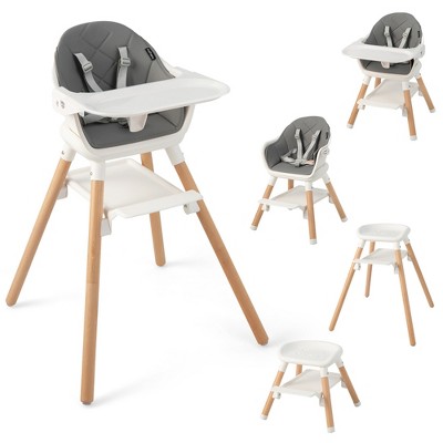 Costway 6-in-1 Convertible Wooden Baby Highchair Infant Feeding Chair with Removable Tray White