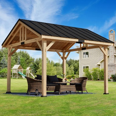EROMMY 11x12 FT Hardtop Gazebo with Waterproof Asphalt Roof and Solid Wood Frame