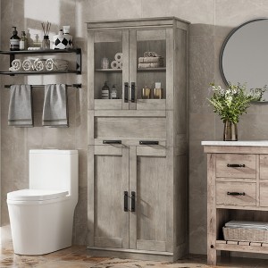 Garvee 67" Tall Bathroom Storage Cabinet with Glass Doors, Adjustable Shelves, Modern Cabinet for Bathroom, Dining Room, Living Room - 1 of 4