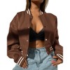 Clearlove Women's Fashion Leather Motorcycle Jacket Snap Button Down Outfits Ribbed Cuff Baseball Collar Cropped Coats Fall Winter Clothes - 2 of 4