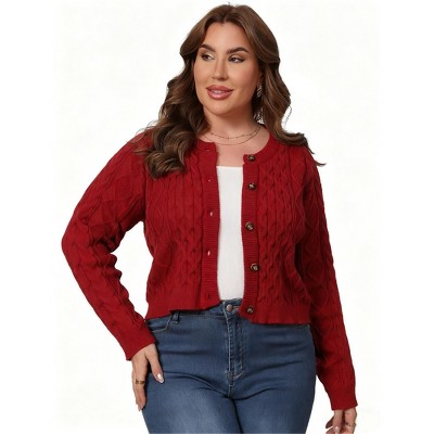 Plus Size Sweater Cardigan for Women - Ribbed Knit Open Front Long Sleeve Casual Outwear, Fall Winter Crew Neck Button Down