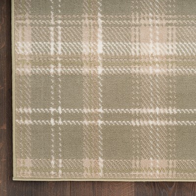 Olive Plaid Synthetic Runner Rug with Latex Backing