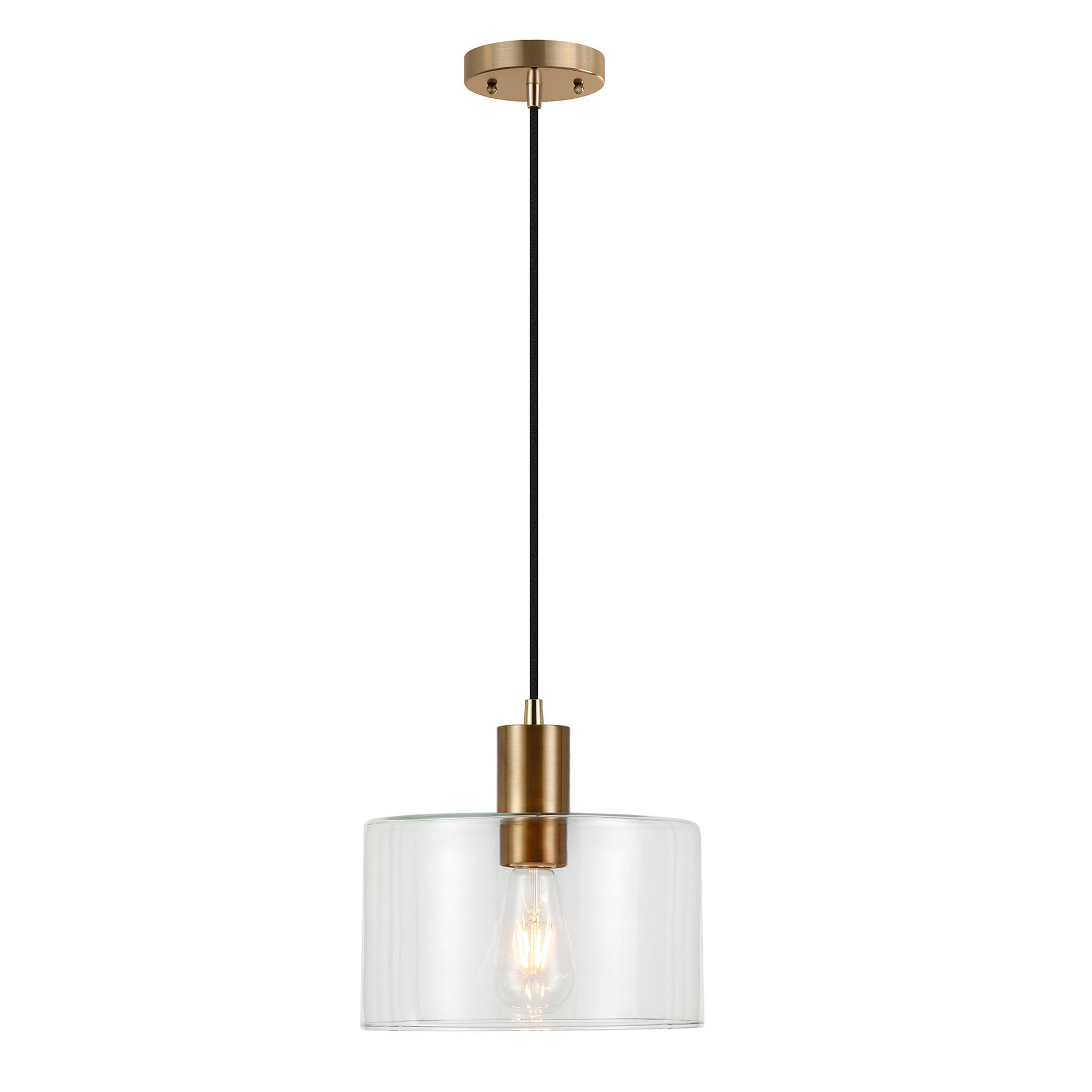Hudson and Canal 10" Wide Pendant with Glass Shade Brass/Clear: UL Listed, Adjustable Height, E26 Base