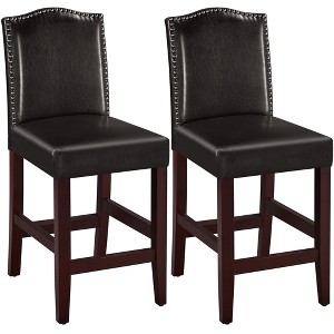 Yaheetech Counter Stools Barstools Set of 2 Classic Upholstered Faux Leather With Padded High Backrest - 1 of 4