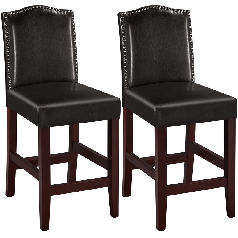 Yaheetech Counter Stools Barstools Set of 2 Classic Upholstered Faux Leather With Padded High Backrest, 1 of 10
