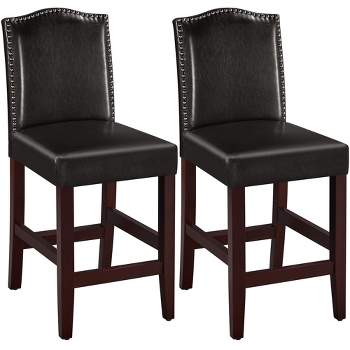 Yaheetech Counter Stools Barstools Set of 2 Classic Upholstered Faux Leather With Padded High Backrest