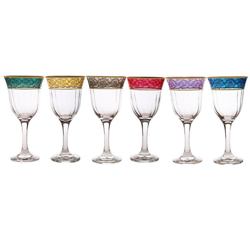 Classic Touch Set of 6 Assorted Colored Amber Tumblers with Gold Design, 3 of 4