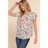 Slickblue Women's Floral Print Woven Tulip Sleeve Top, Round Neck Pleated Blouse - Blue/Ivory, Size S-L - 3 of 4