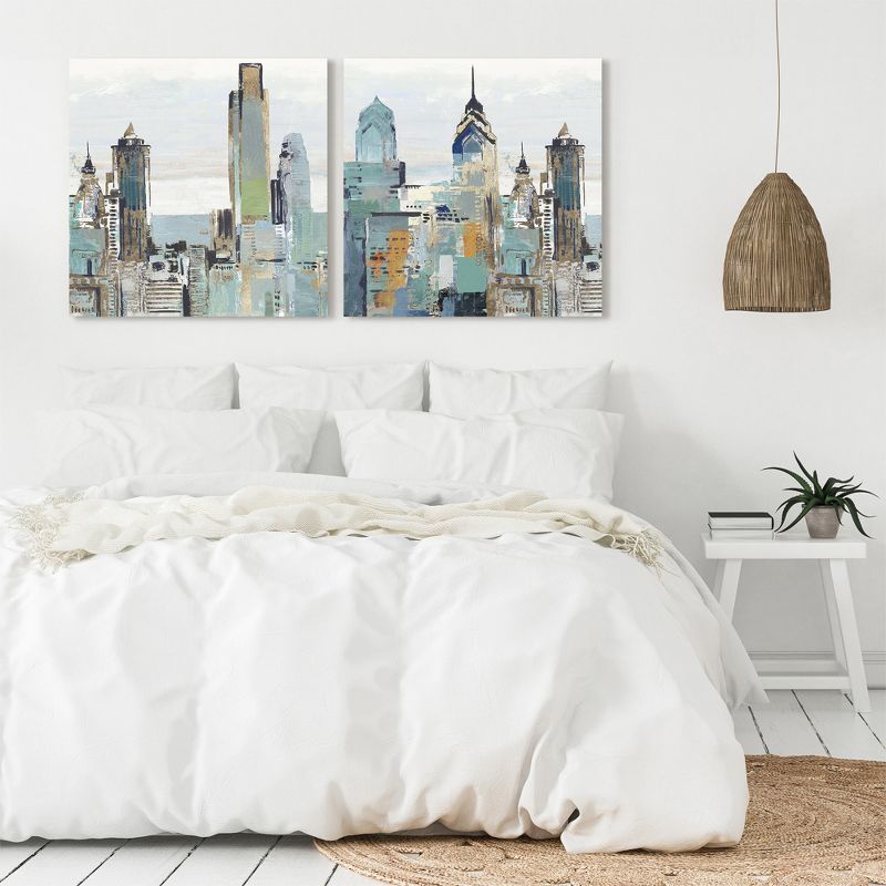 Americanflat Architecture (Set Of 2) Canvas Wall Art Set Teal City By Pi Creative Art, 3 of 8