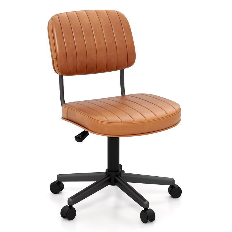 Costway 2PCS PU Leather Office Chair Adjustable Swivel Task Chair with Backrest Brown/Black/Orange/Green, 1 of 11