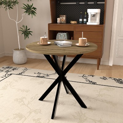 NicBex 31.5" Modern Round Dining Table for 2 Seaters,Kitchen Table with MDF Tabletop and Metal Legs for Kitchen,Light Brown/Bown