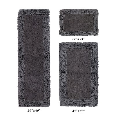 Shaggy Border Collection 3-Piece Bath Rug Set 100% Cotton Tufted Weave Ruffle Border Pattern Bathroom Rug for Machine Washable Bathmat