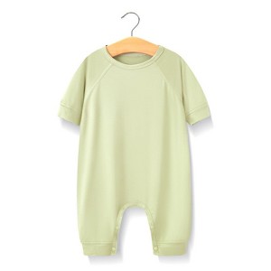 MyKids-USA Baby Solid Color Medium Sleeve Summer Crotch Jumpsuit Pajamas - 1 of 4