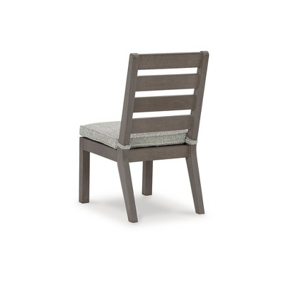 Gray Weatherwood Armless Outdoor Dining Chairs with Cushions (Set of 2)