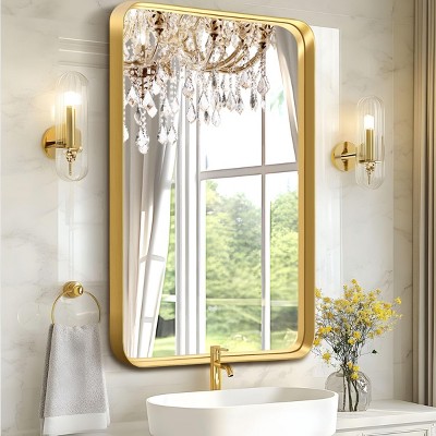 FURNIinspire Full Length Mirrors Rectangular Makeup Mirror Bathroom Vanity Mirror Wall Mounted Mirror for Entryway, Gold, 30"*40"