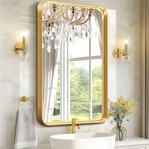 FURNIinspire Full Length Mirrors Rectangular Makeup Mirror Bathroom Vanity Mirror Wall Mounted Mirror for Entryway, Gold, 30"*40" - 1 of 4