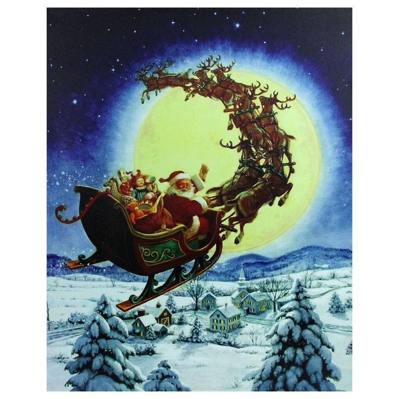 Northlight LED Back Lit Flying Santa Claus and Sleigh Christmas Wall Art 19.75" x 15.75", 1 of 5