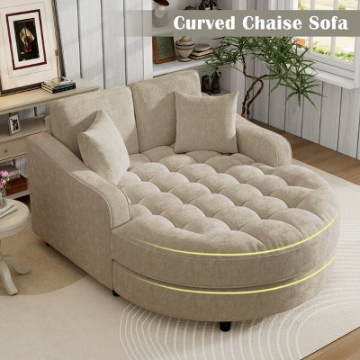 55" Chaise Lounge Sofa Bed for Indoor Space, Upholstered Sofa Couch with Tufted Seat and Pillows for Living Room-Maison Boucle