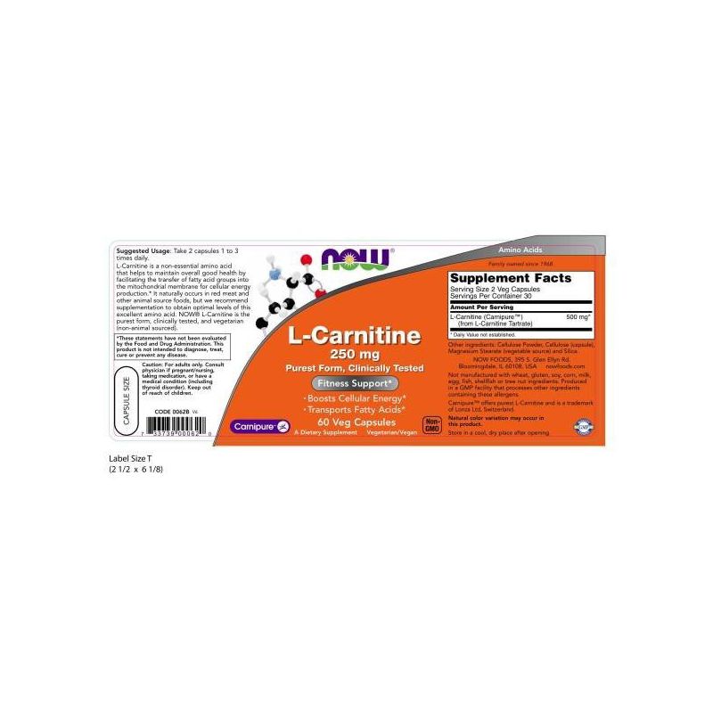 Now Foods L-Carnitine 250mg  -  60 Capsule, 2 of 3