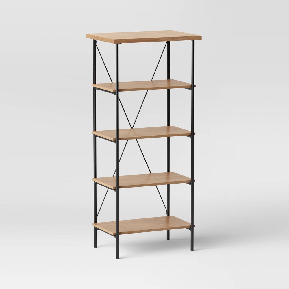 Photos - Wall Shelf Mixed Material Media Tower Bookcase Natural - Room Essentials™: 5-Tier, Mo