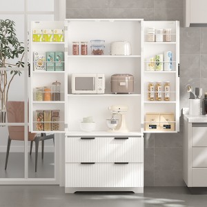 Bella Depot 72" Fluted Kitchen Pantry Cabinet with 2 Drawers & 8-Door Spice Rack, Freestanding Storage Organizer for Bathroom, Dining Room, Entryway - 1 of 4
