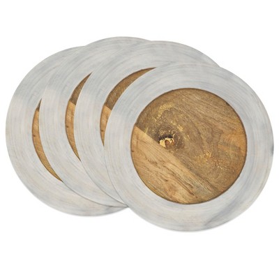 Rustic Beige and Natural Wood Charger Plates, Set of 4
