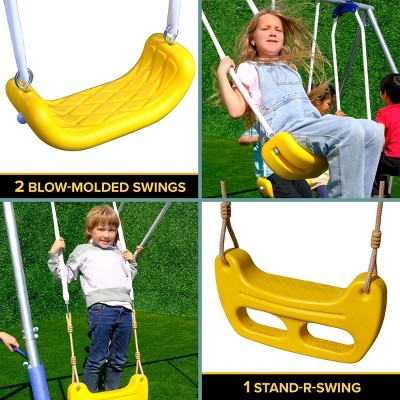 Sportspower Blue and Yellow Galvanized Metal Swing Set with Slide