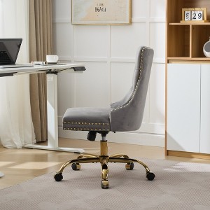 Office Chair,Modern Velvet Upholstered Tufted Button Home Office Chair with Golden Metal Base - 1 of 4