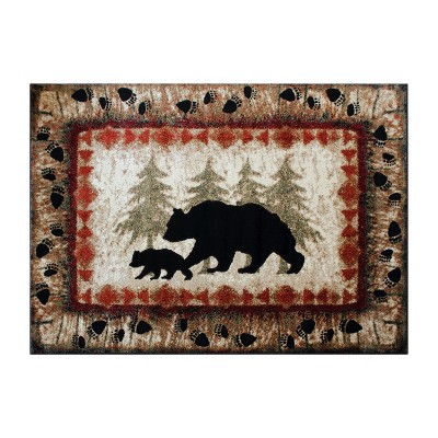 Masada Rugs Cabin Lodge Area Rug Bear and Cub scene (8 Feet X 10 Feet)