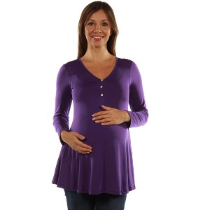 Maternity Flared Long Sleeve Henley Top - 24seven Comfort Apparel™ - 1 of 3