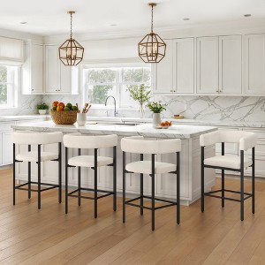 Arceso Barrel Bar Stools Set of 4, 26 Inch Upholstered Barstools with Arms & Metal Frame, Counter Height Bar Stools with Curved Backrest - 1 of 4