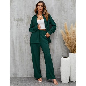 WhizMax Women Two Piece Casual Outfits Y2K Loungewear Pleated Wide Leg Pants Long Sleeve Button Down Shirt Streetwear Set - 1 of 4