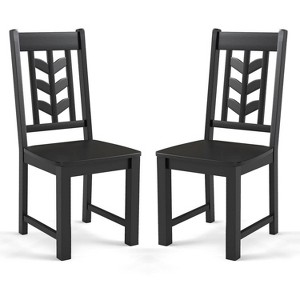 ADILE Wooden Dining Chairs Set of 2, Kitchen Chairs w/Rubber Wood Frame & Leaf-Shaped High Back, Black - 1 of 3