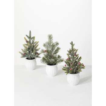 Sullivans 1' Potted Pine Artificial Tree Set of 3, Green