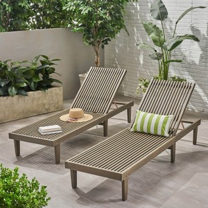 GDFStudio Teresa Outdoor Acacia Wood Armless Adjustable Chaise Lounges (Set of 2) - 1 of 4