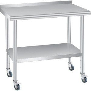 Stainless Steel Prep Table,with Backsplash,Adjustable Undershelf and 4 Caster Wheels,Commercial Heavy Duty Table with Adjustable Under Shelf - 1 of 4